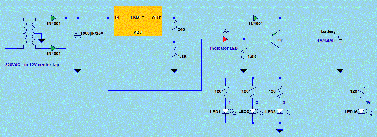 Automatic LED Emergency Light Circuit