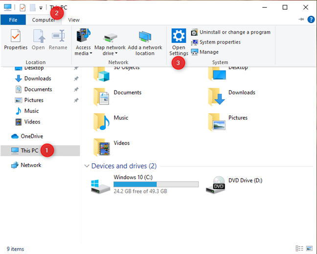 Cách mở Cài đặt từ File Explorer