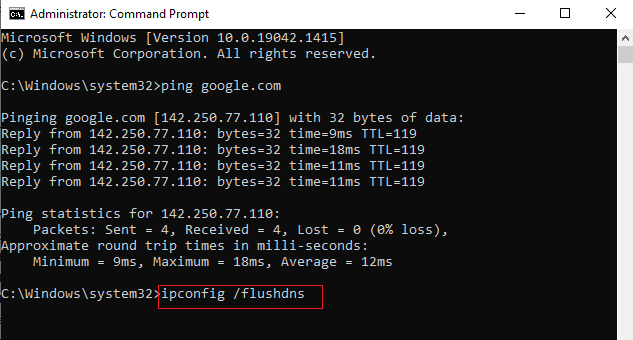 Escriba los comandos enumerados anteriormente uno por uno y presione Entrar después de cada comando.  Corrige ERR_EMPTY_RESPONSE en Windows 10