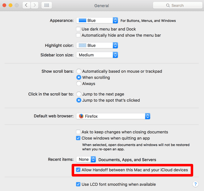 Permitir transferencia entre esta Mac y su casilla de dispositivos iCloud en General