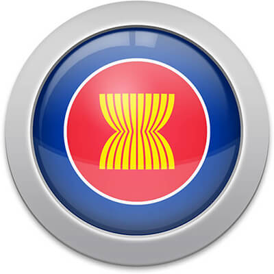 Round with a silver frame ASEAN flag icon with a silver frame