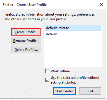 Bây giờ, hãy nhấp vào tùy chọn Tạo hồ sơ….  Sửa lỗi Nhấp chuột phải của Firefox Không hoạt động