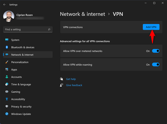 Nhấp hoặc nhấn Thêm VPN