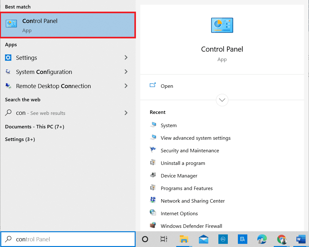 Presione la tecla de Windows.  Escriba el Panel de control y ejecútelo para corregir el error del identificador no válido