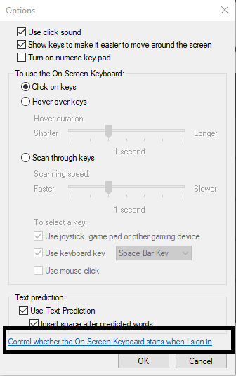 サインインしたときにオンスクリーンキーボードが起動するかどうかを制御するをクリックします