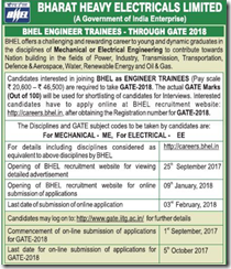 BHEL Engineer Trainees through GATE 2018 www.indgovtjobs.in