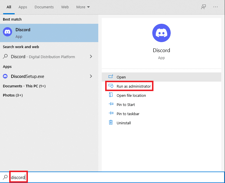 Discord in zoekresultaten in startmenu