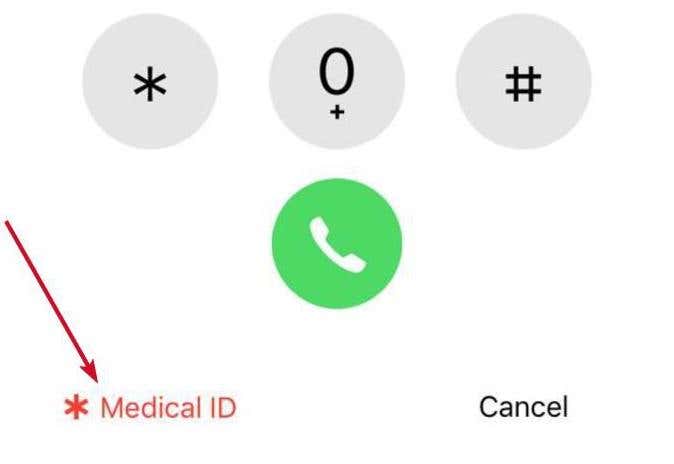 Botón de identificación médica indicado en la pantalla de emergencia