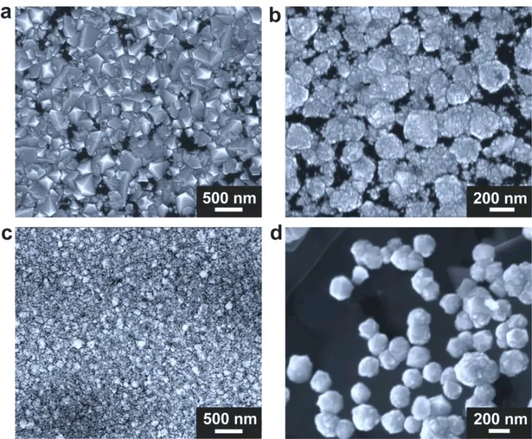 Diamantes de várias morfologias cultivados sob diferentes condições de crescimento (em particular, razões molares) usando uma liga Ga/Ni/Fe/Si ou Ga/In/Ni/Fe/Si (metal líquido), em um ambiente metano/hidrogênio.