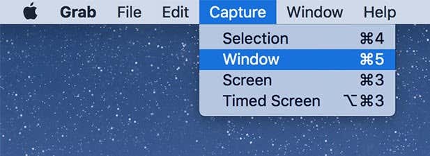 Capture -> Window menu selected