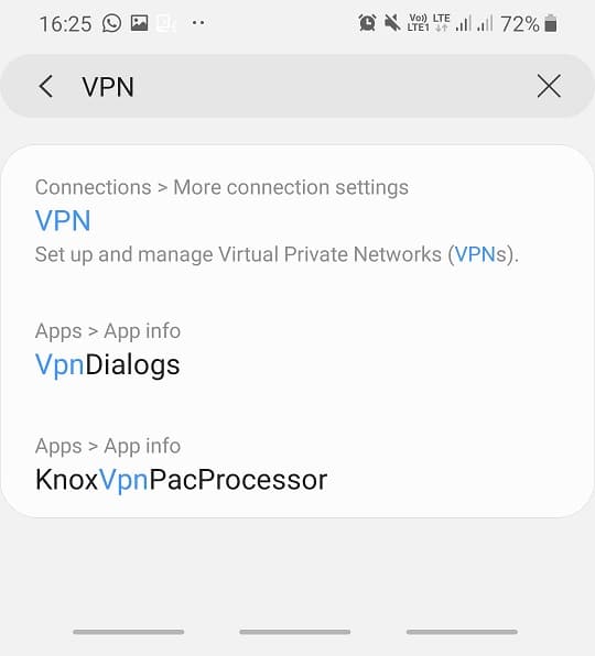 vyhledejte VPN ve vyhledávacím poli