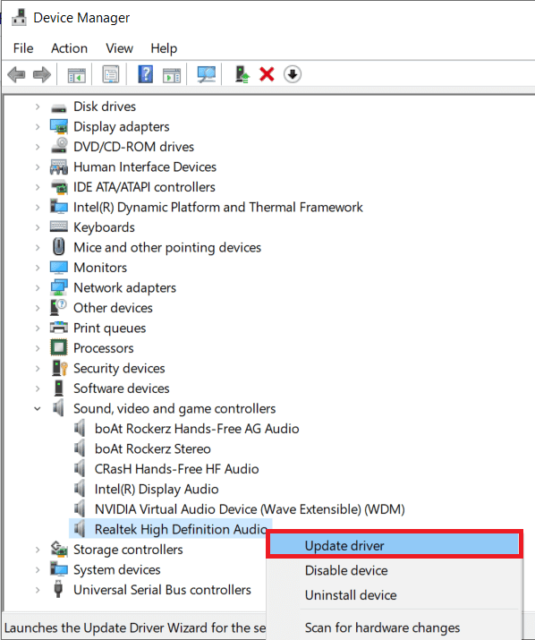 Haga clic derecho en su dispositivo de audio una vez más y esta vez seleccione Actualizar controlador |  Arreglar el alto uso de CPU de Windows Audio Device Graph Isolation