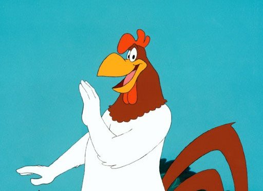 Foghorn Leghorn digambarkan seekor ayam jantan berwarna coklat dan putih