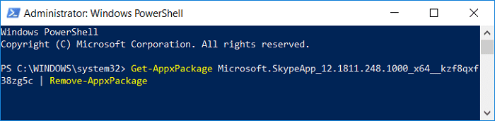 Loại bỏ Skype bằng lệnh sau vào powershell Get-AppxPackage PackageFullName |  Remove-AppxPackage