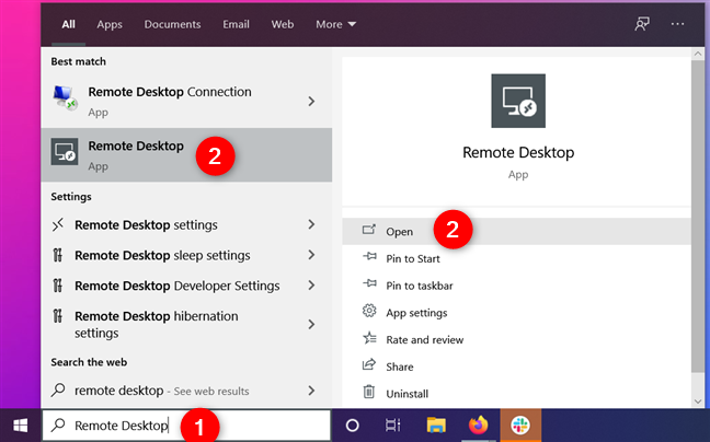 Trouver l'application Remote Desktop dans Windows 10