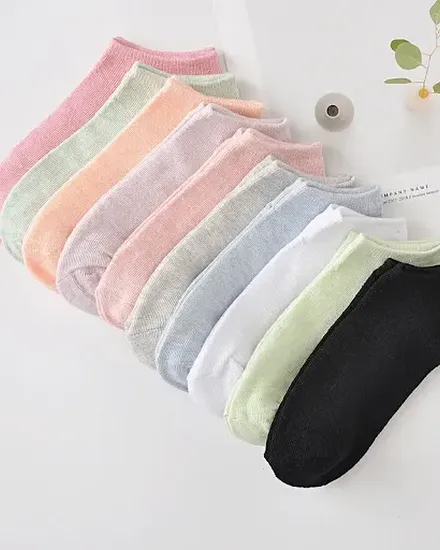 1Pair Low Cut Women Socks Solid Color Black White Gray Br... - 0