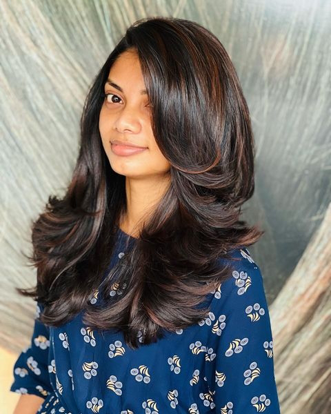 Chennai girl's mid back length hair cut with coloring transformation ...