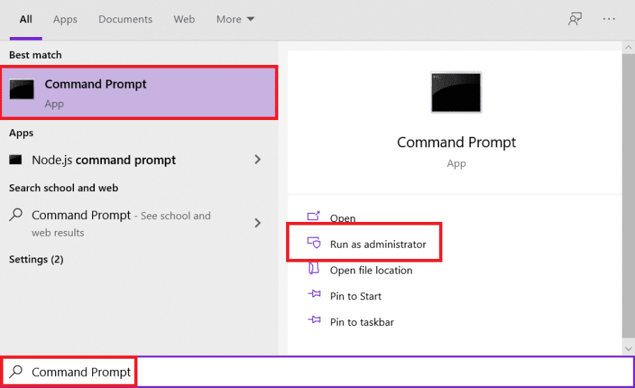 Command Prompt trên thanh tìm kiếm