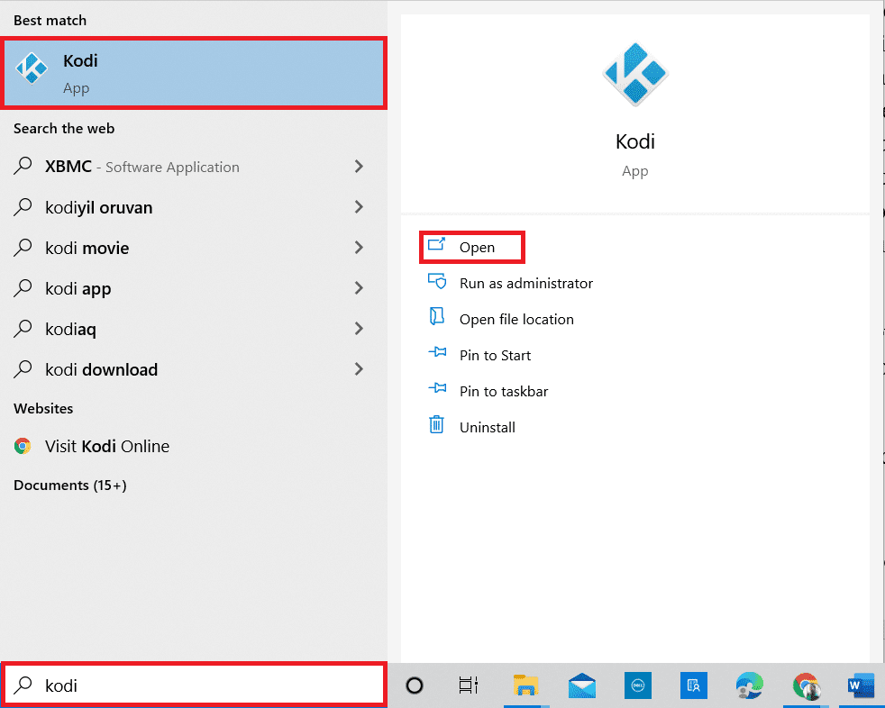 Presione la tecla de Windows.  Escribe Kodi y ejecútalo