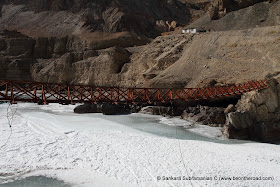 Bridge over the frozen Zanskar river