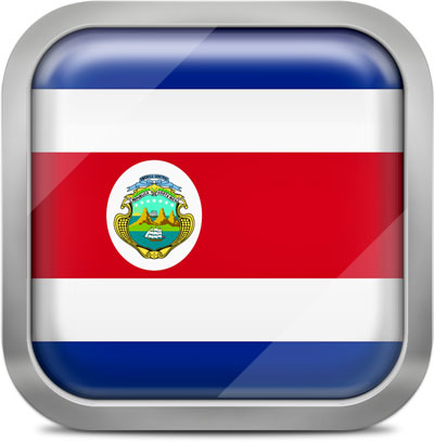 Costa Rica square flag with metallic frame
