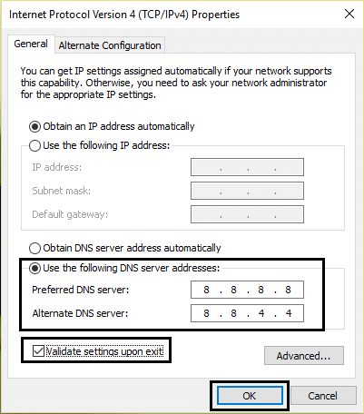 ใช้ที่อยู่เซิร์ฟเวอร์ Google DNS