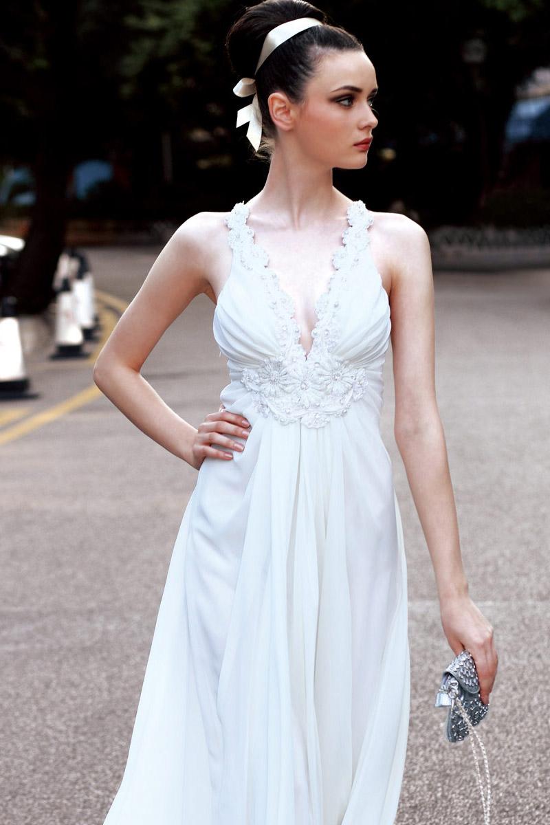 Coniefox White Chiffon Beaded