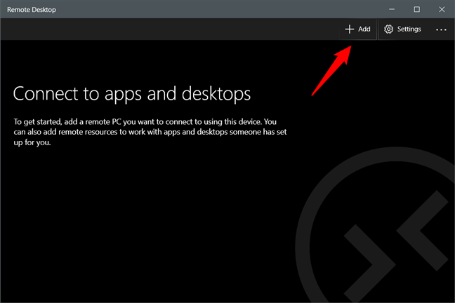 Il pulsante Aggiungi dall'app Microsoft Remote Desktop