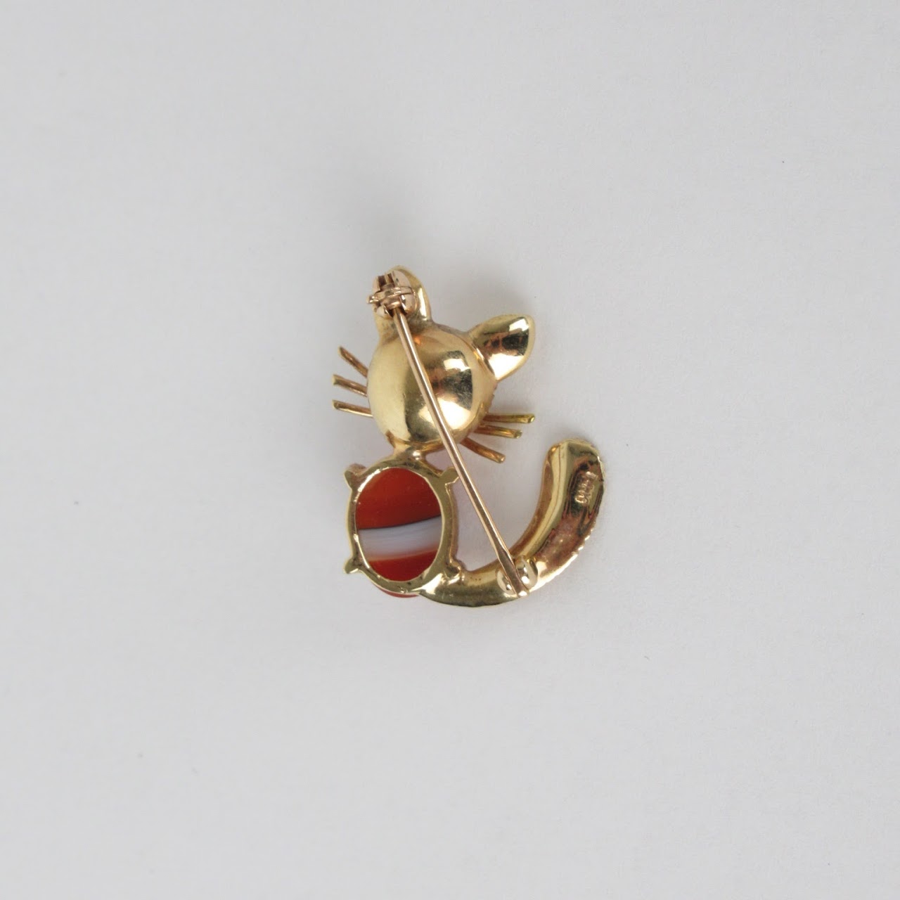 14K Gold Cat Stone Cabochon Pin