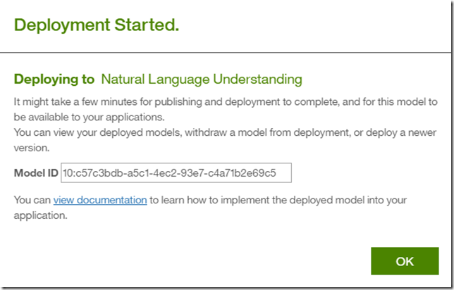 nlu deploy started for the model from wks