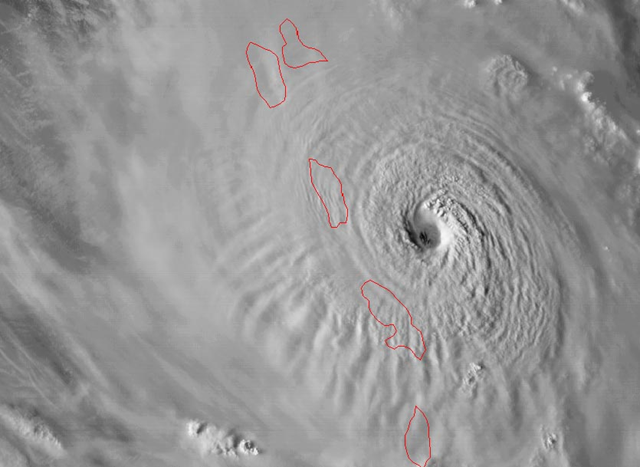 GOES-16 satellite image of Hurricane Maria just before sunset, at 5:17 pm EDT Monday, 18 September 2017. Photo: NOAA / RAMMB