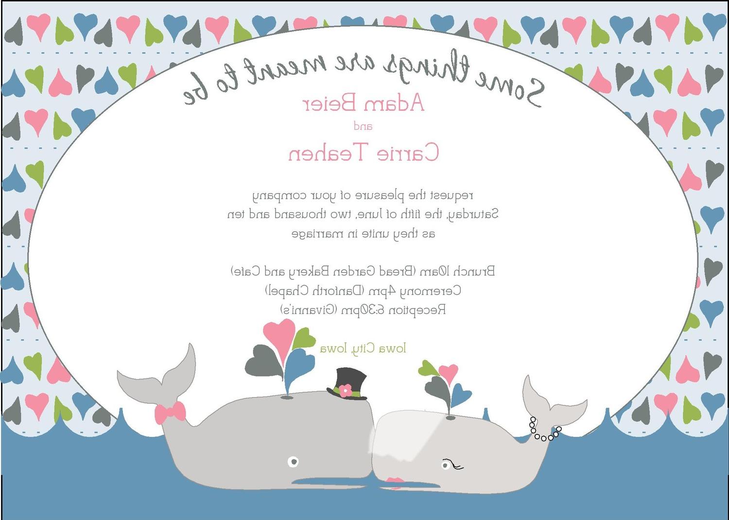 Fun NonTraditional Blue Gray Pink Green Whale Bride and Groom Couple Wedding