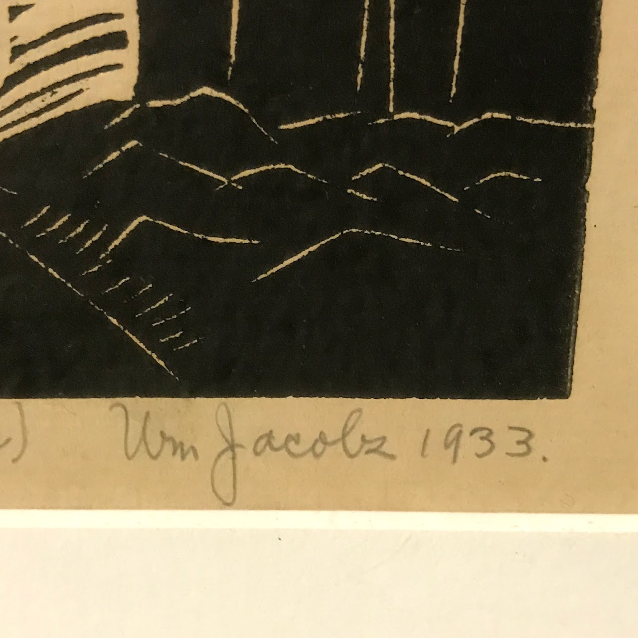 Jacobs Signed 'Hall of Science'  Art Deco Woodblock