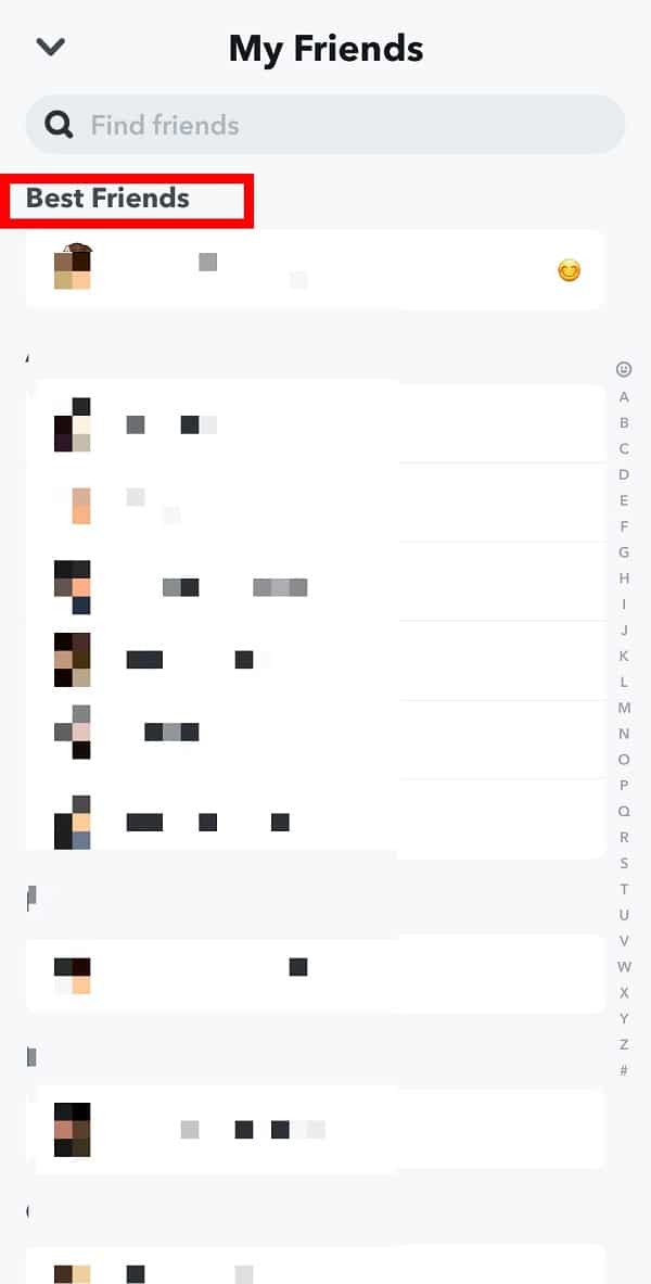 La lista de tus mejores amigos aparecerá en la parte superior.  |  Cómo deshacerse de los mejores amigos en Snapchat