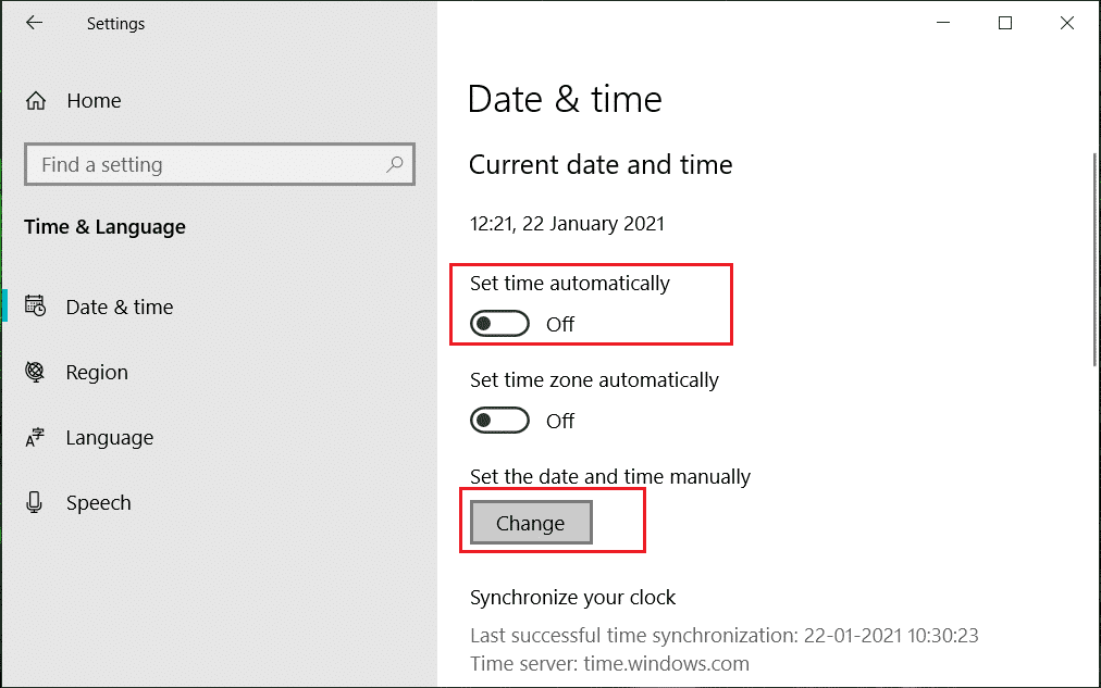 Disattiva l'interruttore che dice Imposta l'ora automaticamente