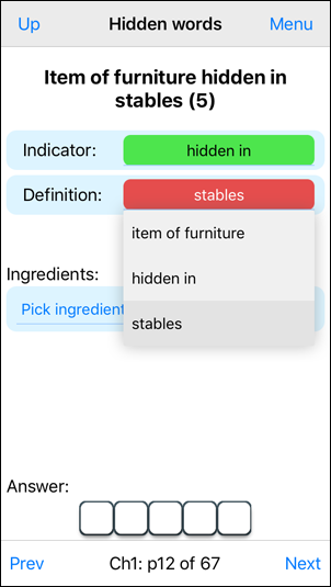 Hidden Word Clue: Item of furniture hidden in stables (5)