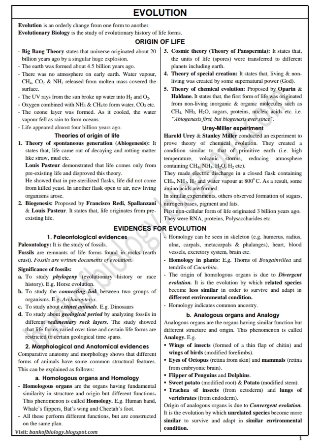 Second PUC biology CHAPTER 5 EVOLUTION NOTES