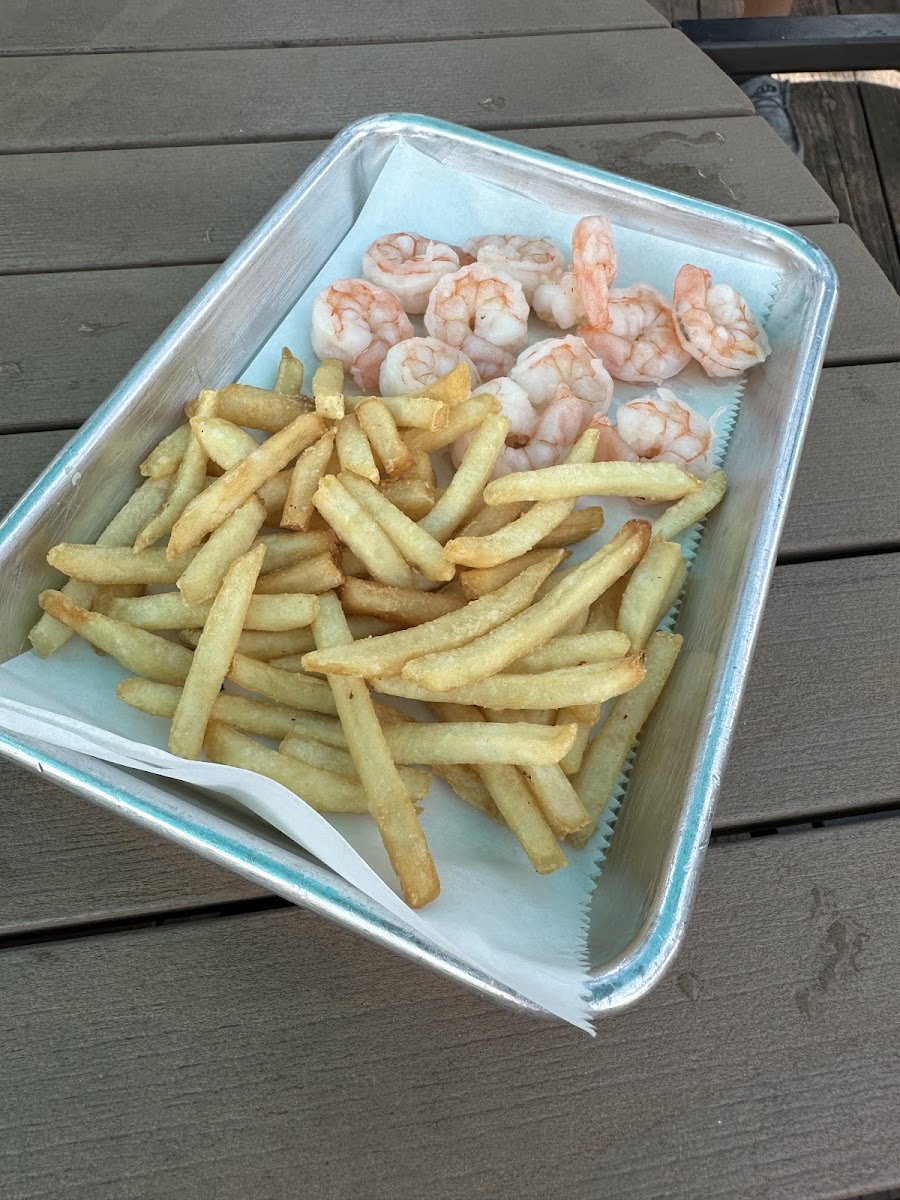 Kids gluten free grilled shrimp and french fries