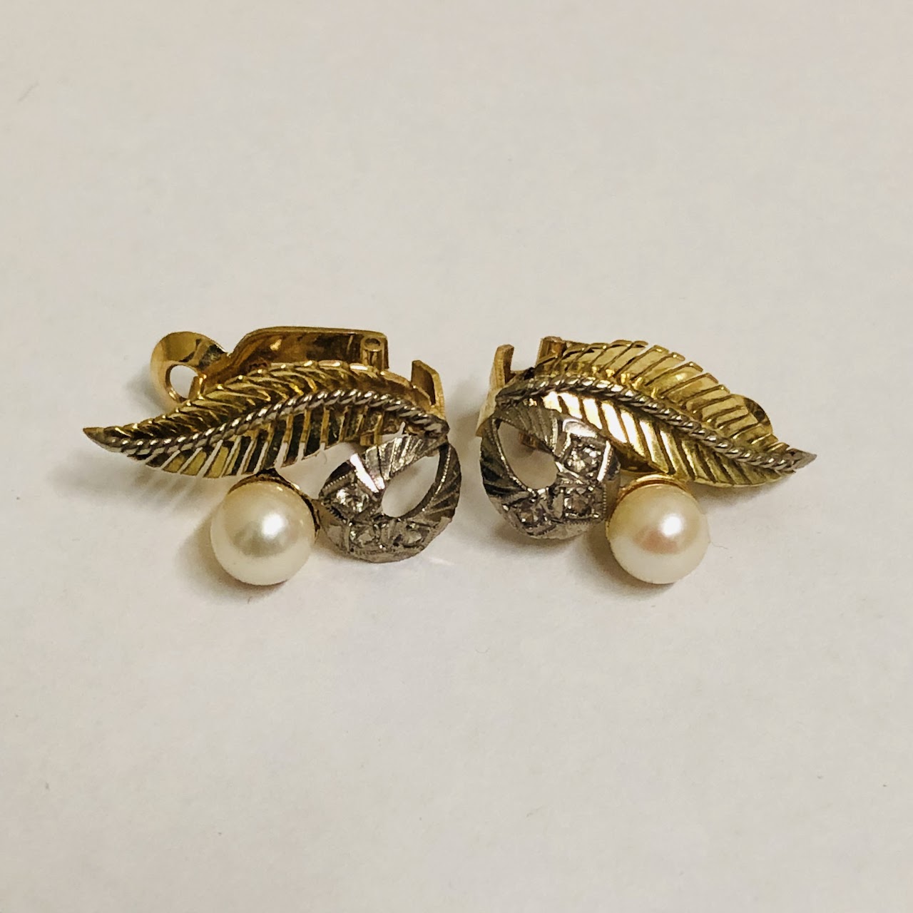 18K Gold, Stone, and Pearl Earrings