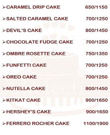 Cakefections menu 