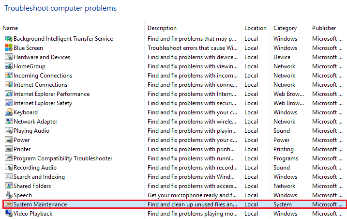 exécuter l'utilitaire de résolution des problèmes de maintenance du système