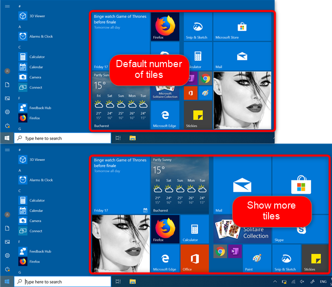 Meer Windows 10 Start Menu-tegels weergeven