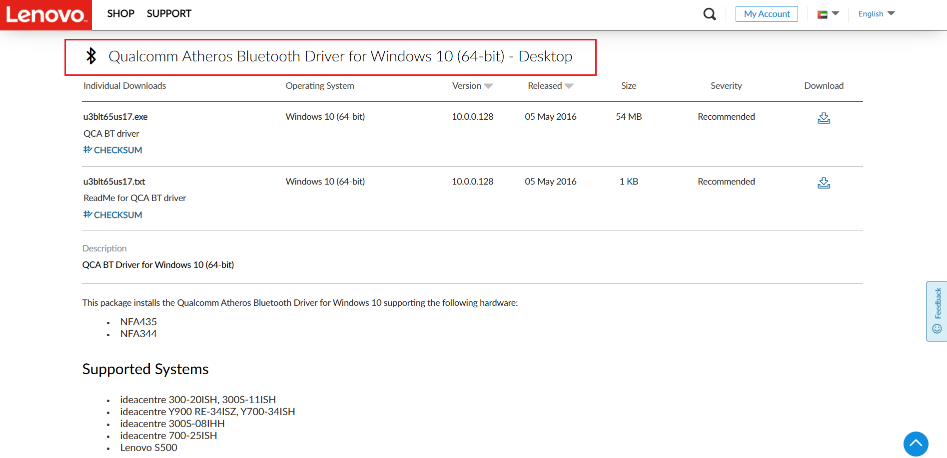 Télécharger le pilote Bluetooth Qualcomm atheros sur le site officiel de Lenovo.  qu'est-ce que WDF et comment corriger l'erreur WDF_VIOLATION dans Windows 10