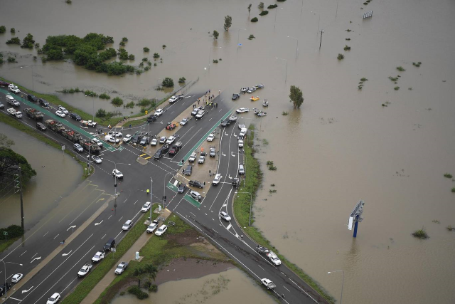 Aerial view of a major intersection in the flooded Townsville suburb of Idalia, Australia on 4 February 2019. Photo: Getty