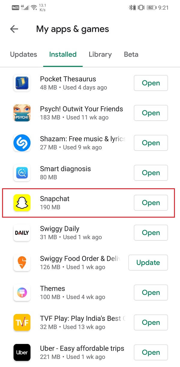 ค้นหา Snapchat และตรวจสอบว่ามีการอัปเดตที่รอดำเนินการหรือไม่