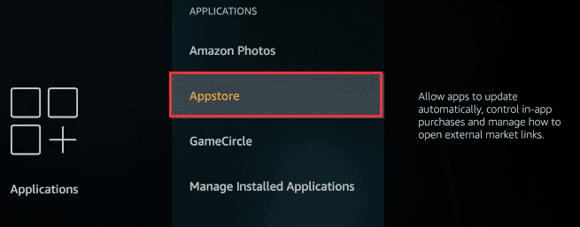 selecteer Appstore in Amazon firestick-appications-instelling