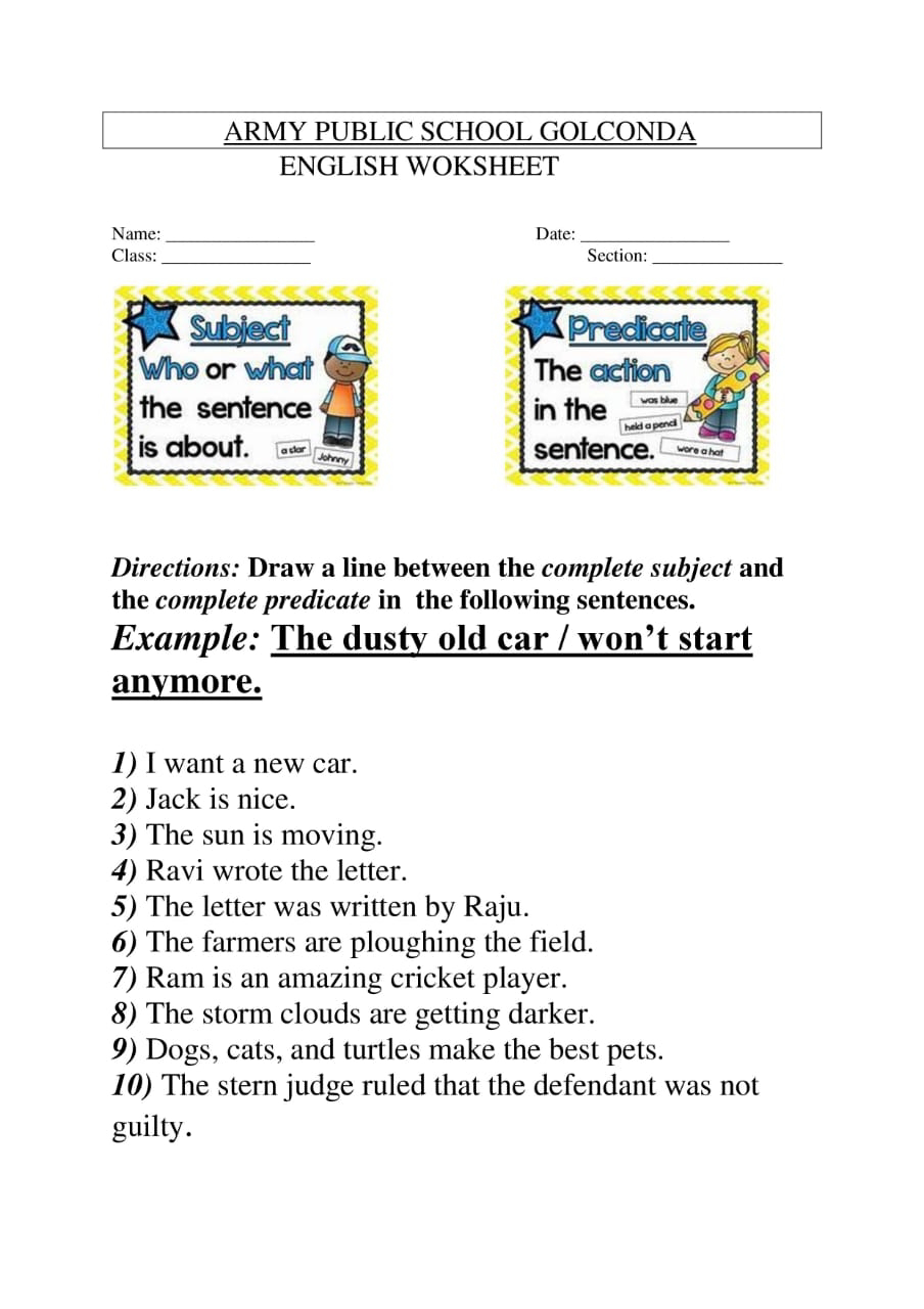 Worksheet For Class 3 English