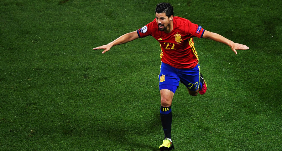 Nolito celebra su gol con España ante Turquía en la Eurocopa 2016 de Francia