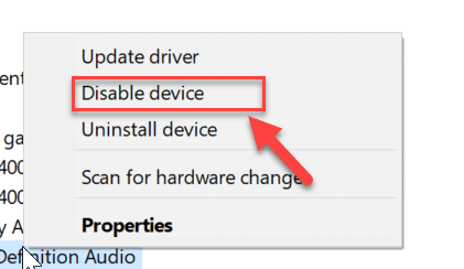 장치를 선택하고 마우스 오른쪽 버튼을 클릭하십시오.  그런 다음 옵션 목록에서 "장치 비활성화"를 선택하십시오.