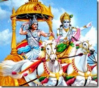 [Krishna and Arjuna on chariot]